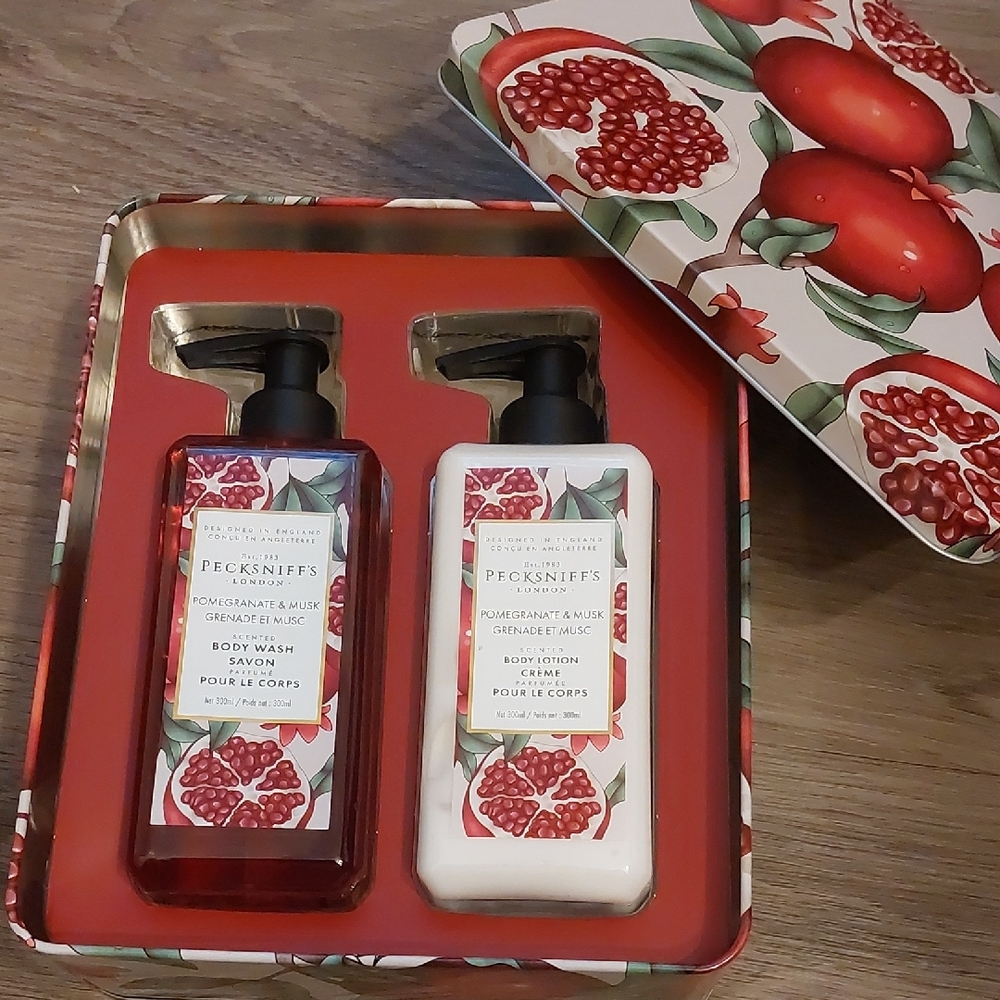 Pecksniff's London Pomegranate & Musk Body Wash & Lotion In Tin New